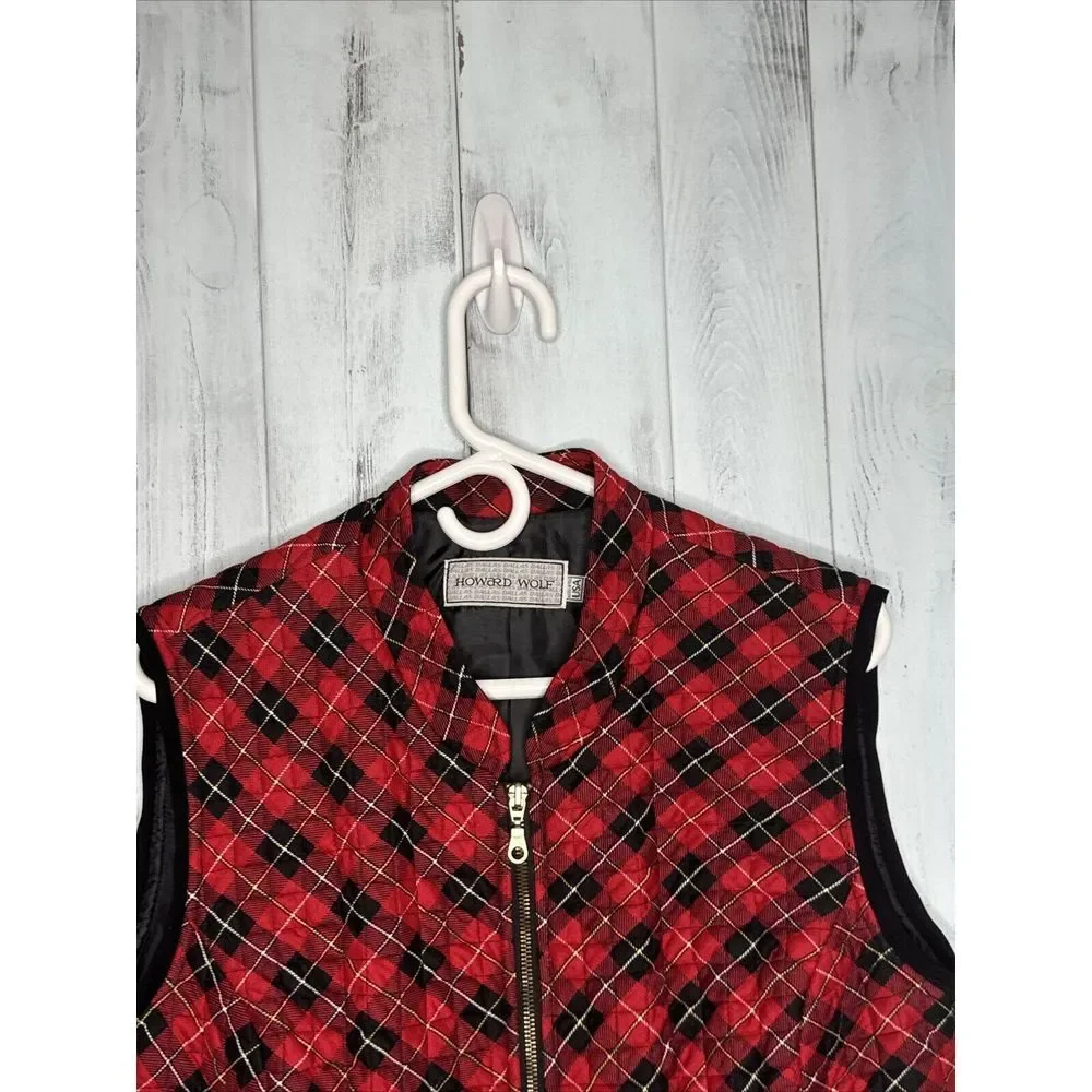 Vintage HOWARD WOLF DALLAS Red‎ Black Plaid Quilted Vest & Midi Skirt Set 12
